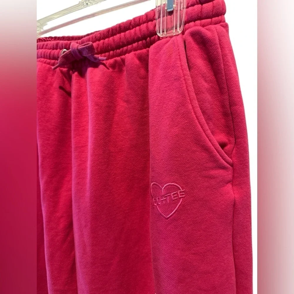 Bo + Tee UK brand hot pink cropped sweatshirt matching sweatpants thick set